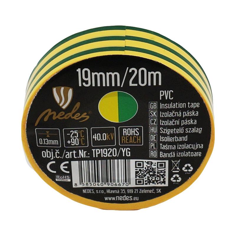 Izolačná páska 19mm/20m žlto/zelená -TP1920/YG