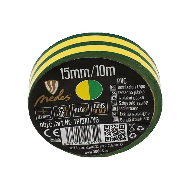 Izolačná páska 15mm / 10m žlto / zelená - TP1510/YG