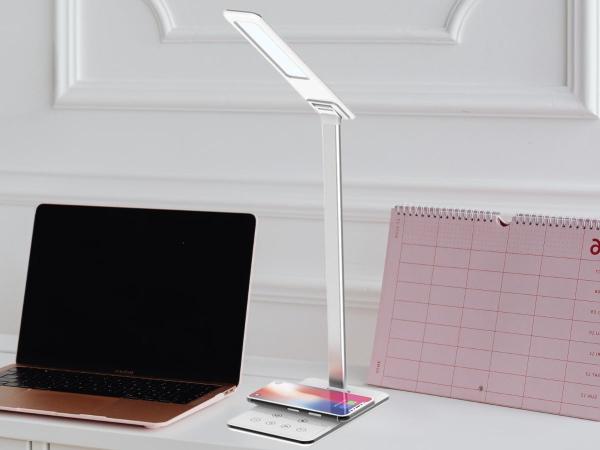 LED stolná lampa JOY stmievateľná s časovačom, bezdrôtovým nabíjaním a USB 6W - DL2301/W