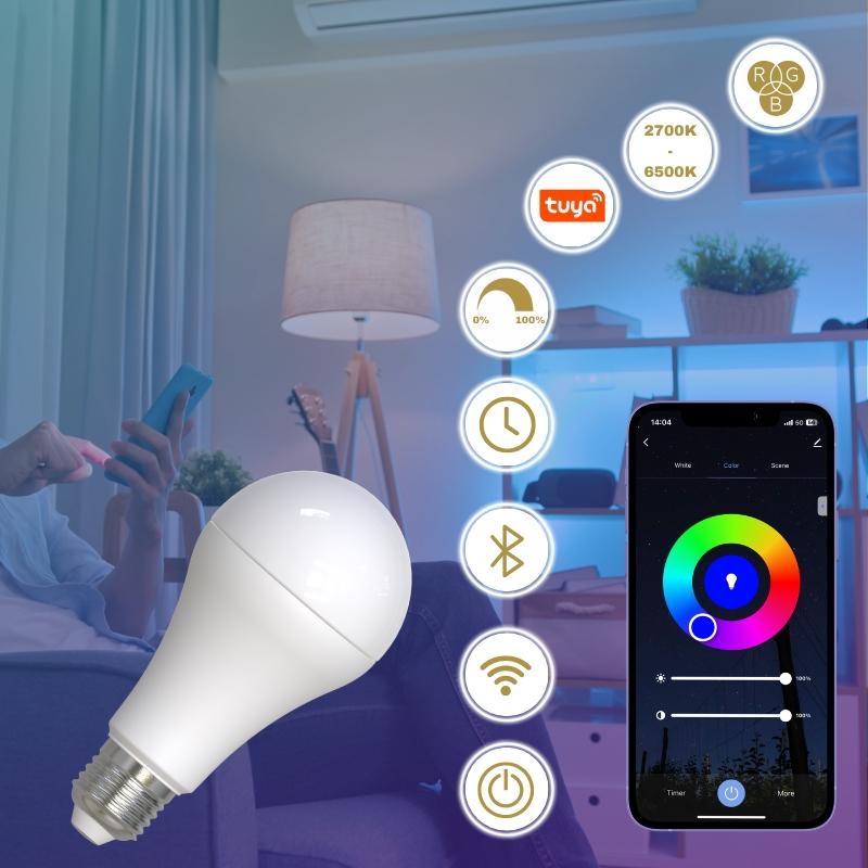 LED žiarovka WIFI 15W - A60 / E27 / CCT + RGB - ZLS535W