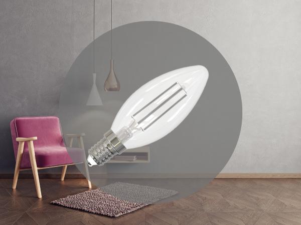 LED žiarovka / filament BIELY 4,5W - C35 / E14 / 3000K - ZWF106