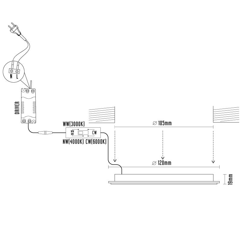 LED vsadený panel 6W / PR / SMD / CCT / WH - LPL131