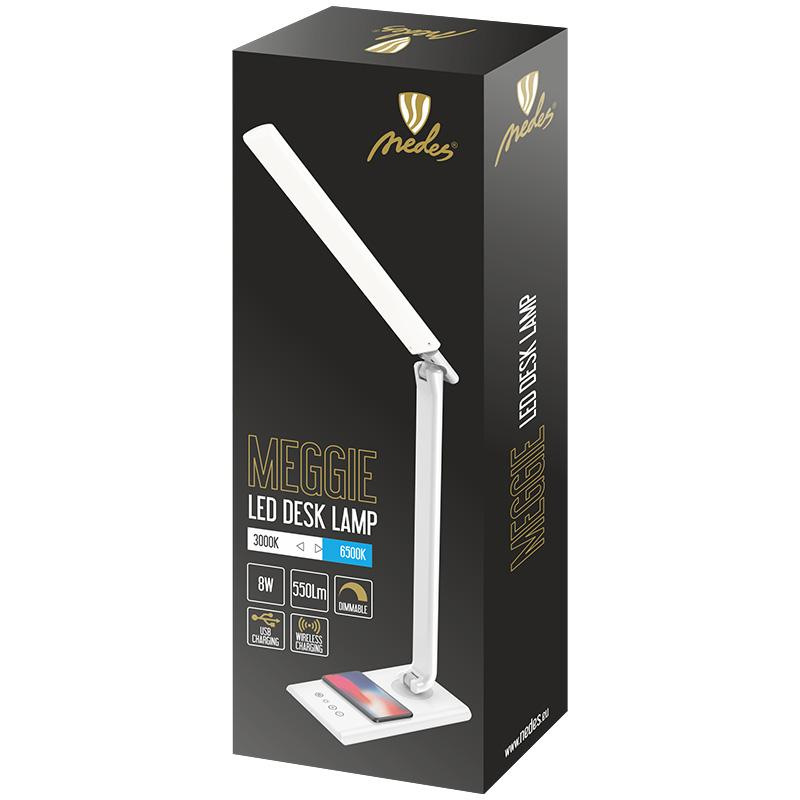 LED stolná lampa MEGGIE stmievateľná s bezdrôtovým nabíjaníma USB 8W - DL3304/W 2