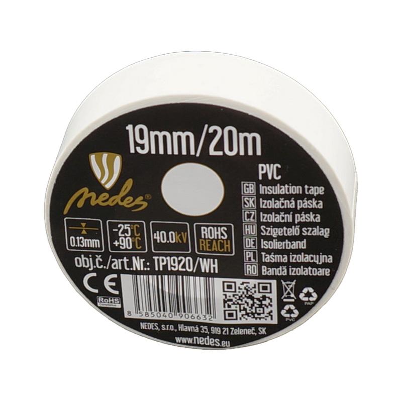 Izolačná páska 19mm / 20m biela - TP1920/WH